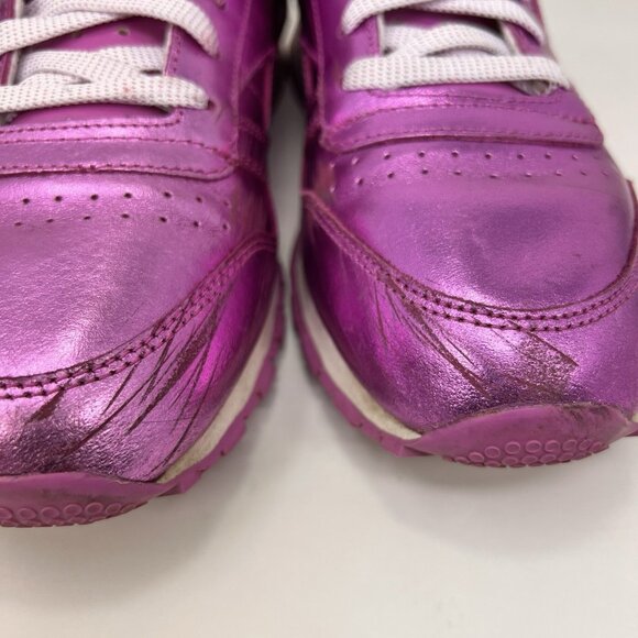 Reebok Classic Metallic Athletic Shoes Charged Pink White Girls Size 6 - Picture 7 of 8